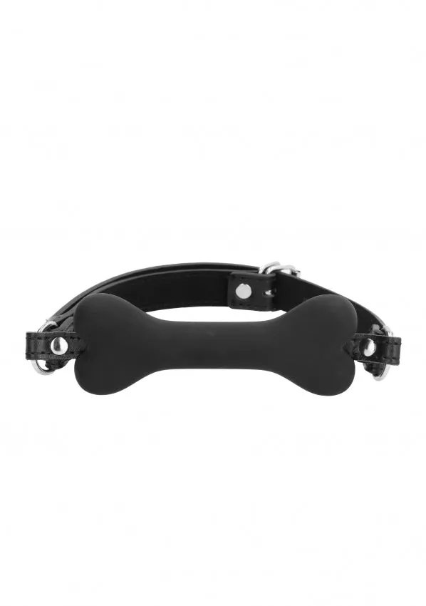 Ouch Black & White Silicone Bone Gag with Adjustable Bonded Leather Straps
