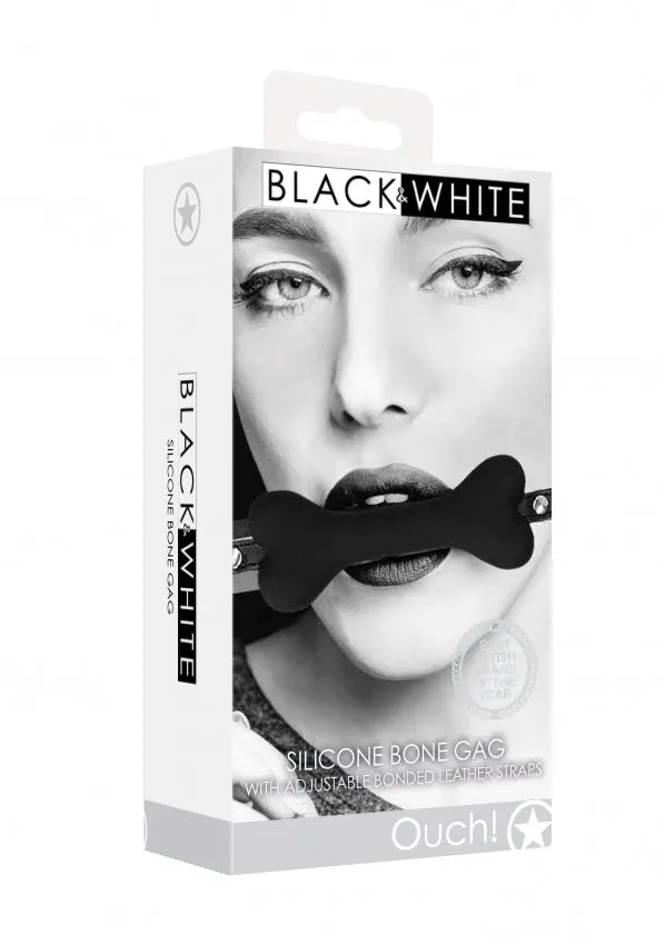 Ouch Black & White Silicone Bone Gag with Adjustable Bonded Leather Straps