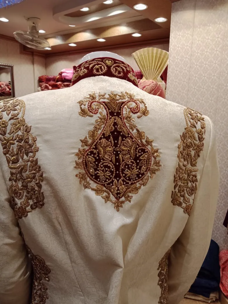 Pakistani Sherwani Royal look In Offwhite Color Model# Men 1735