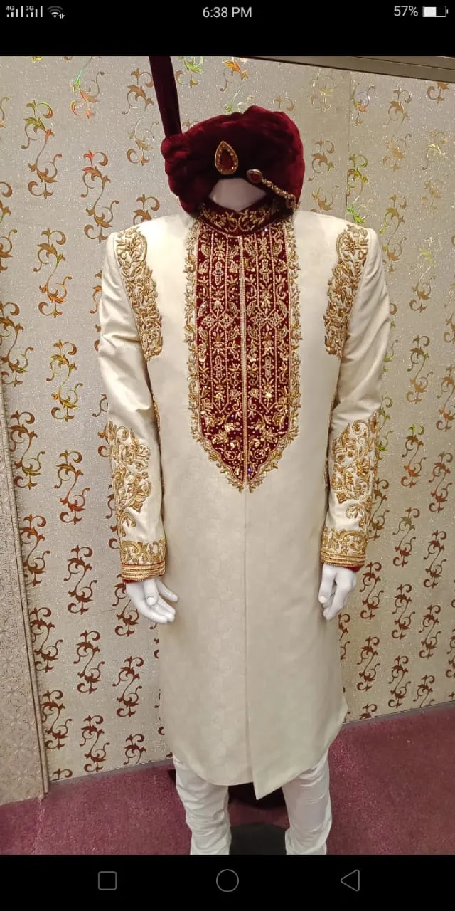 Pakistani Sherwani Royal look In Offwhite Color Model# Men 1735