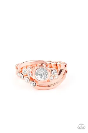 Paparazzi " Glow a Fuse "Copper Metal and White/Clear Rhinestone Elastic Back Ring
