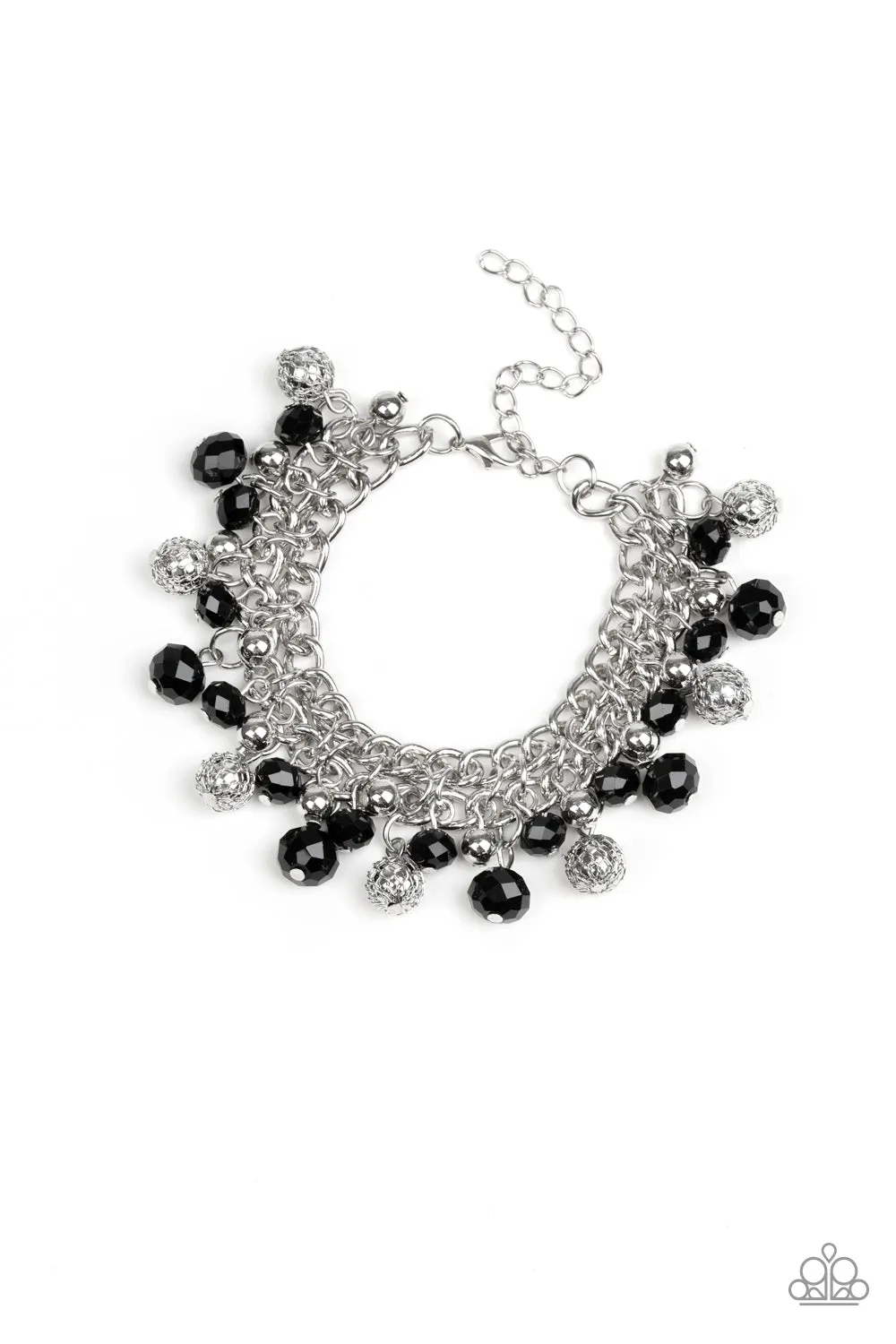 Paparazzi " Party Planner "  Silver, Black & Glittered Beaded Clasp Bracelet