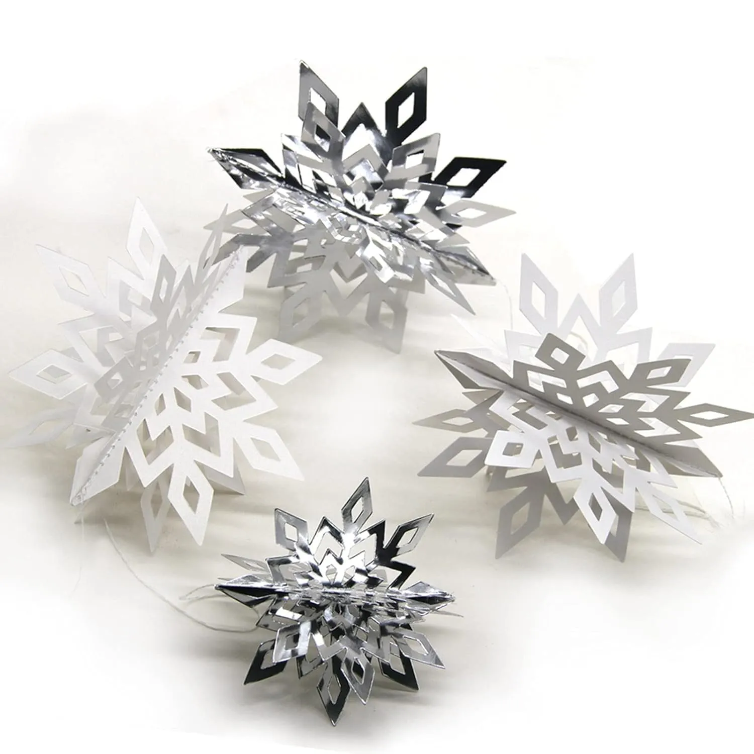 PartyToko Snowflake Decoration/Snowflake Theme/Party Supplies/Foam Snowflake White Christmas Tree Hanging Decor - Pack of 6 Pcs in a Set Metallic Paper