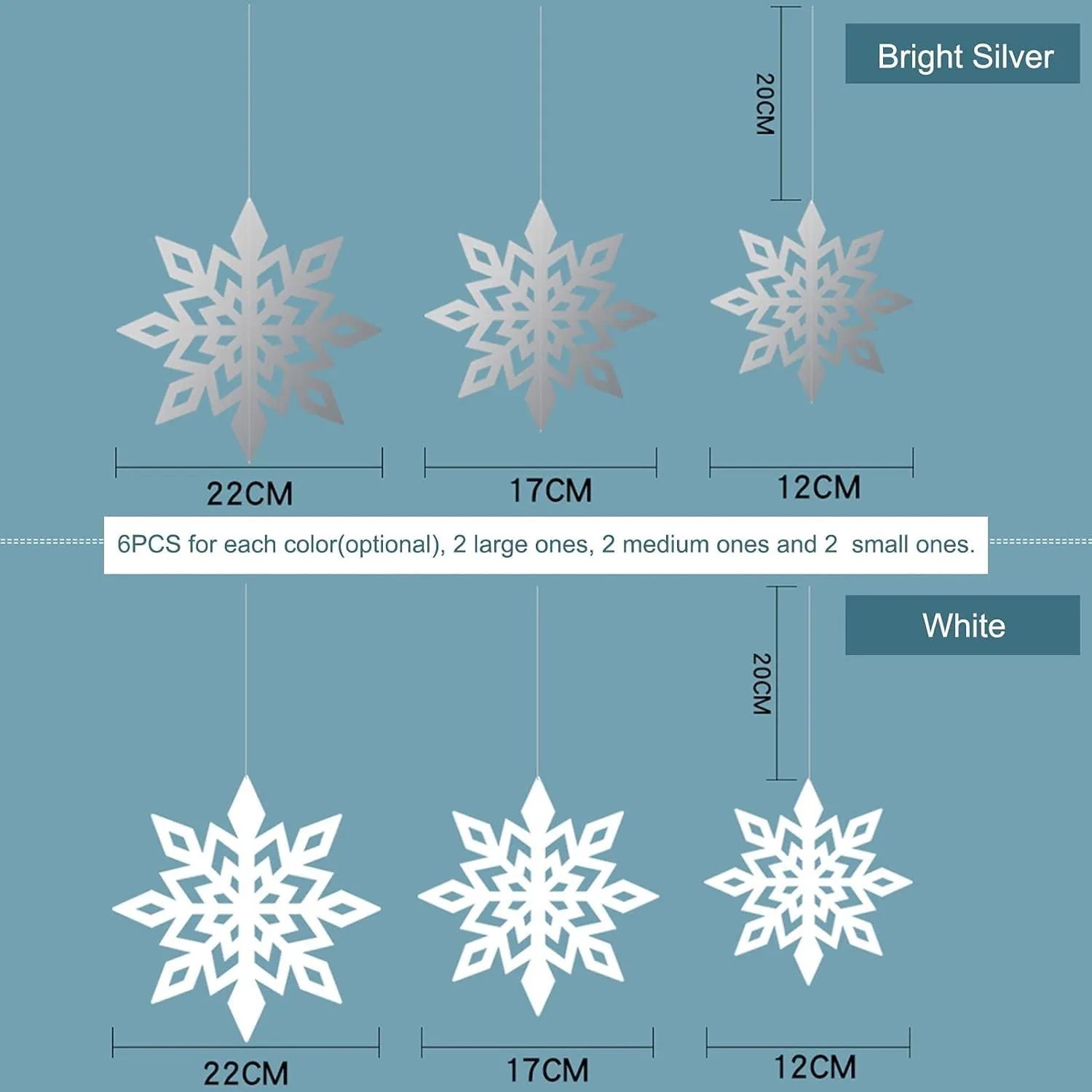 PartyToko Snowflake Decoration/Snowflake Theme/Party Supplies/Foam Snowflake White Christmas Tree Hanging Decor - Pack of 6 Pcs in a Set Metallic Paper