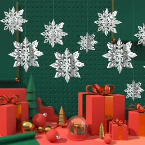 PartyToko Snowflake Decoration/Snowflake Theme/Party Supplies/Foam Snowflake White Christmas Tree Hanging Decor - Pack of 6 Pcs in a Set Metallic Paper