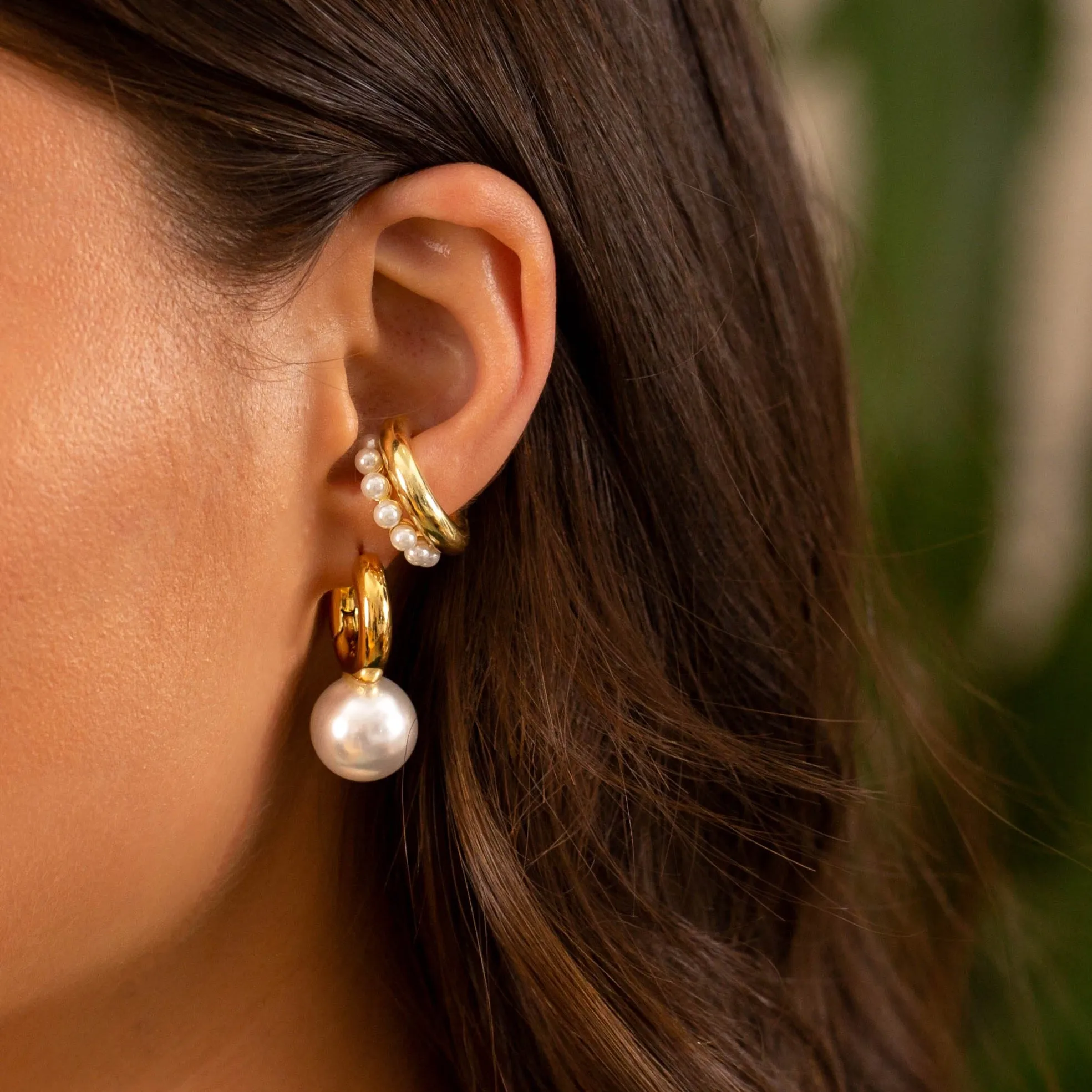 Pearl Dangle Huggie Earring