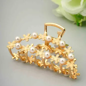 Pearl Embellished Gold Hair Clutcher