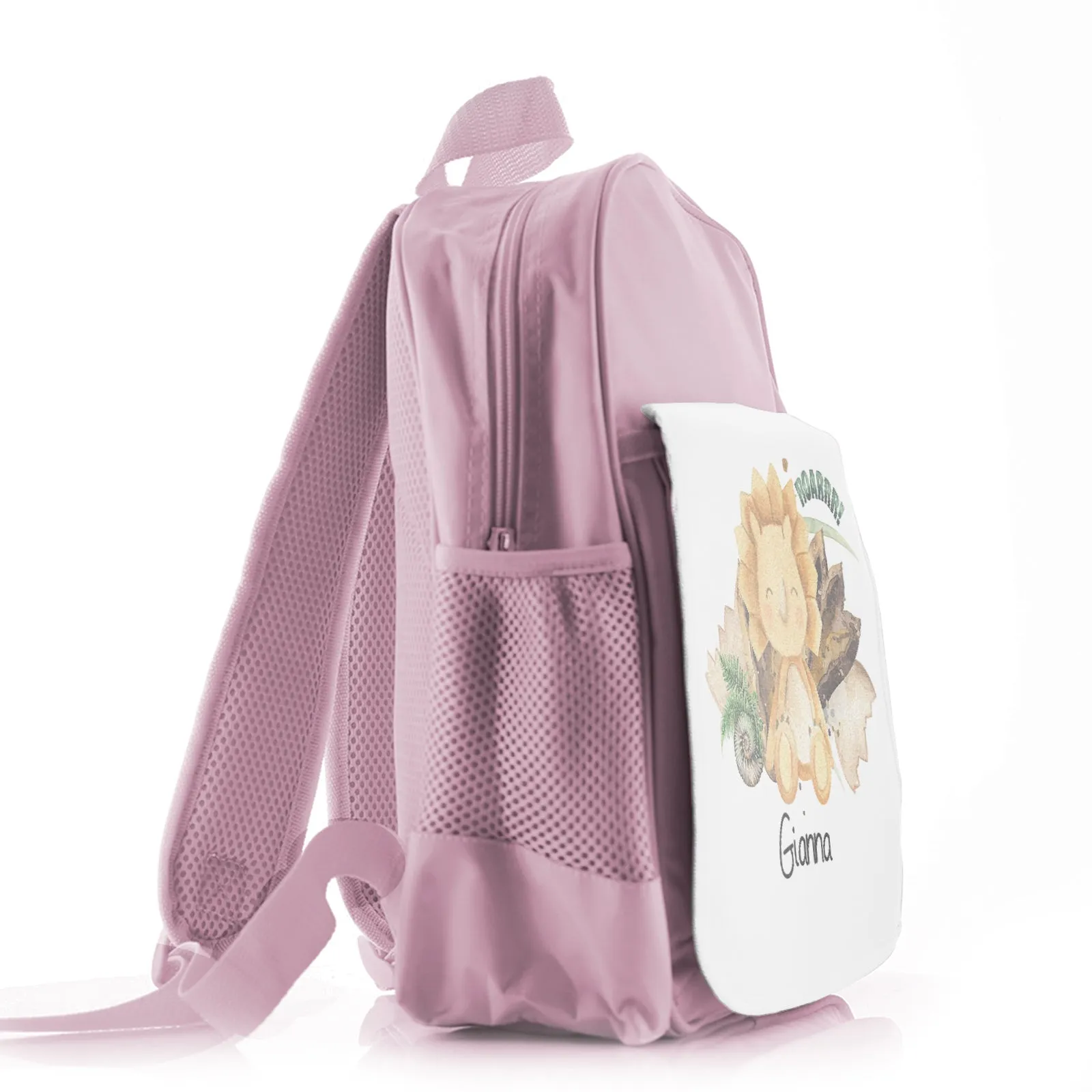 Personalised School Bag with Name and Orange Triceratops