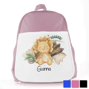 Personalised School Bag with Name and Orange Triceratops