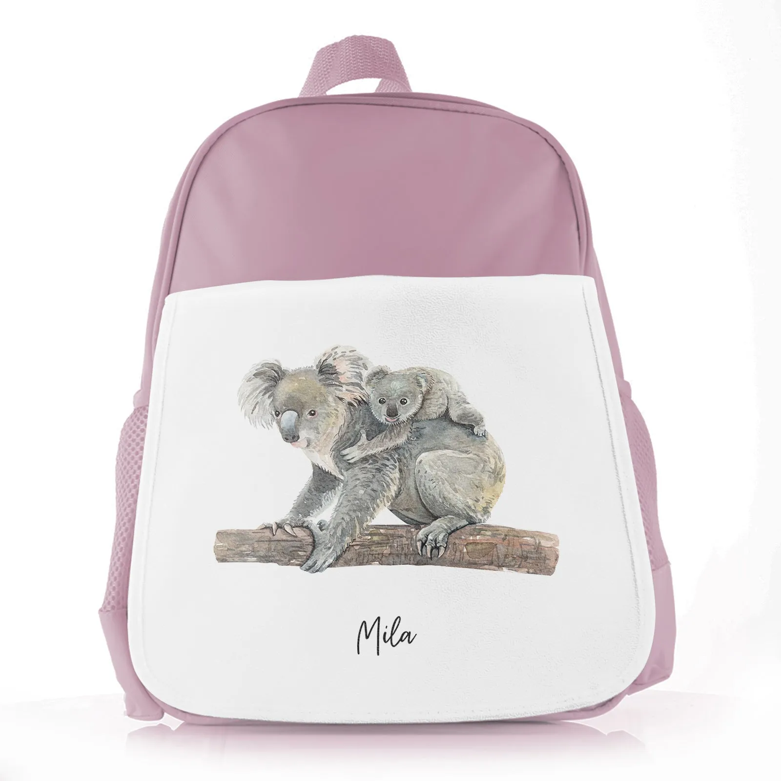 Personalised School Bag with Welcoming Text and Embracing Mum and Baby Koalas