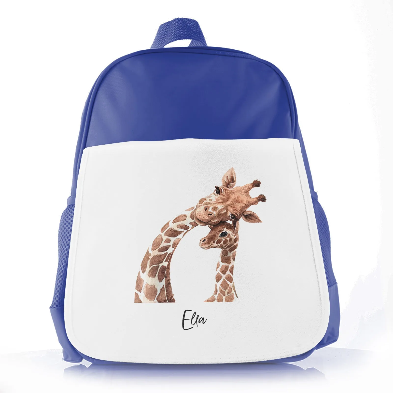 Personalised School Bag with Welcoming Text and Relaxing Mum and Baby Giraffes