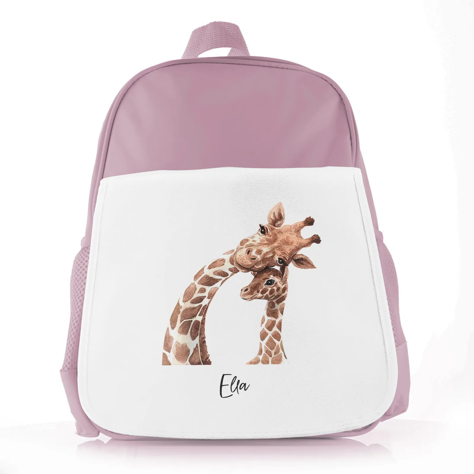 Personalised School Bag with Welcoming Text and Relaxing Mum and Baby Giraffes