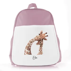 Personalised School Bag with Welcoming Text and Relaxing Mum and Baby Giraffes