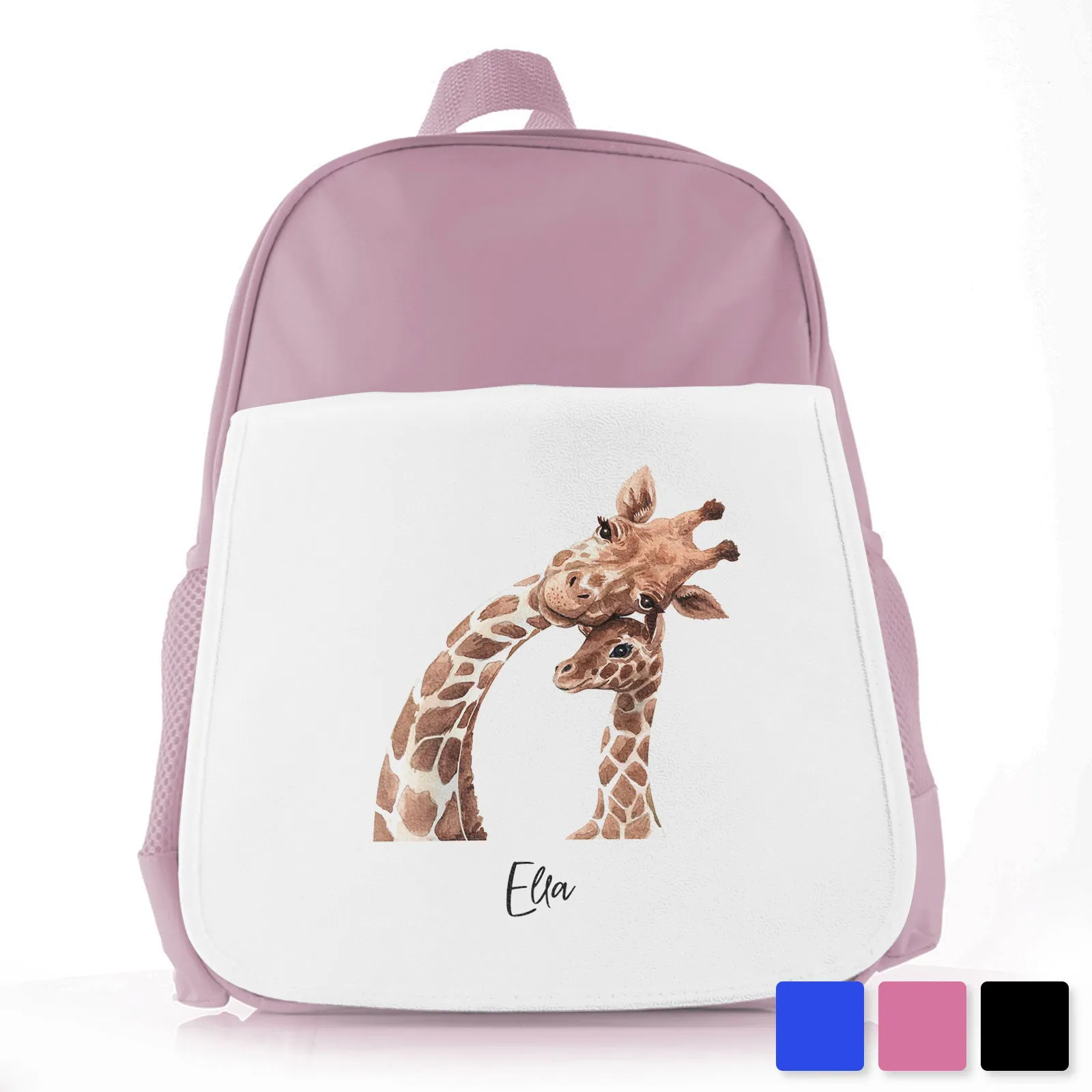 Personalised School Bag with Welcoming Text and Relaxing Mum and Baby Giraffes