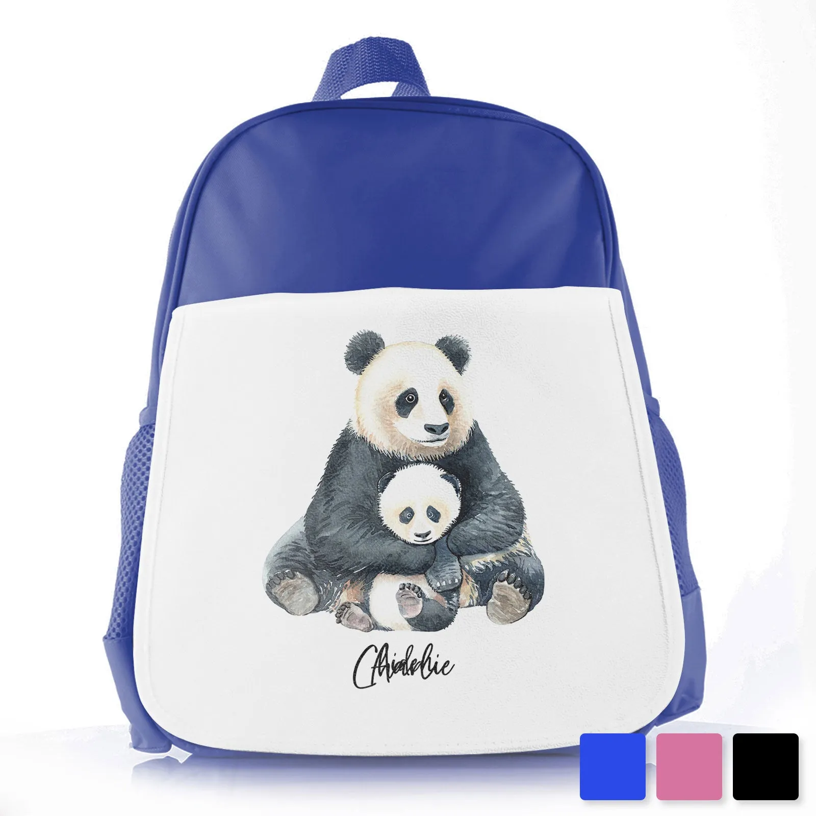 Personalised School Bag with Welcoming Text and Relaxing Mum and Baby Pandas