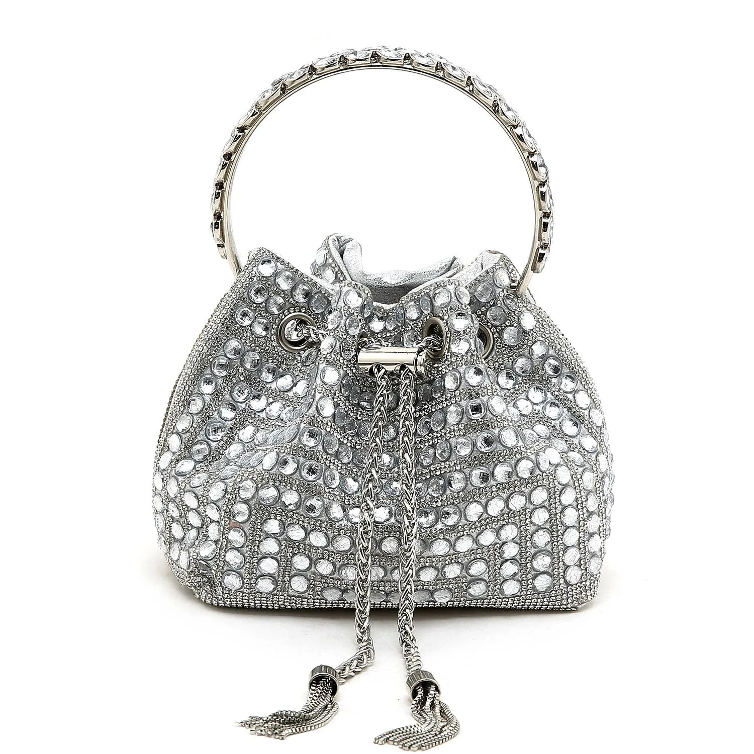 Petit Silver Crystal Bejeweled Evening Bag