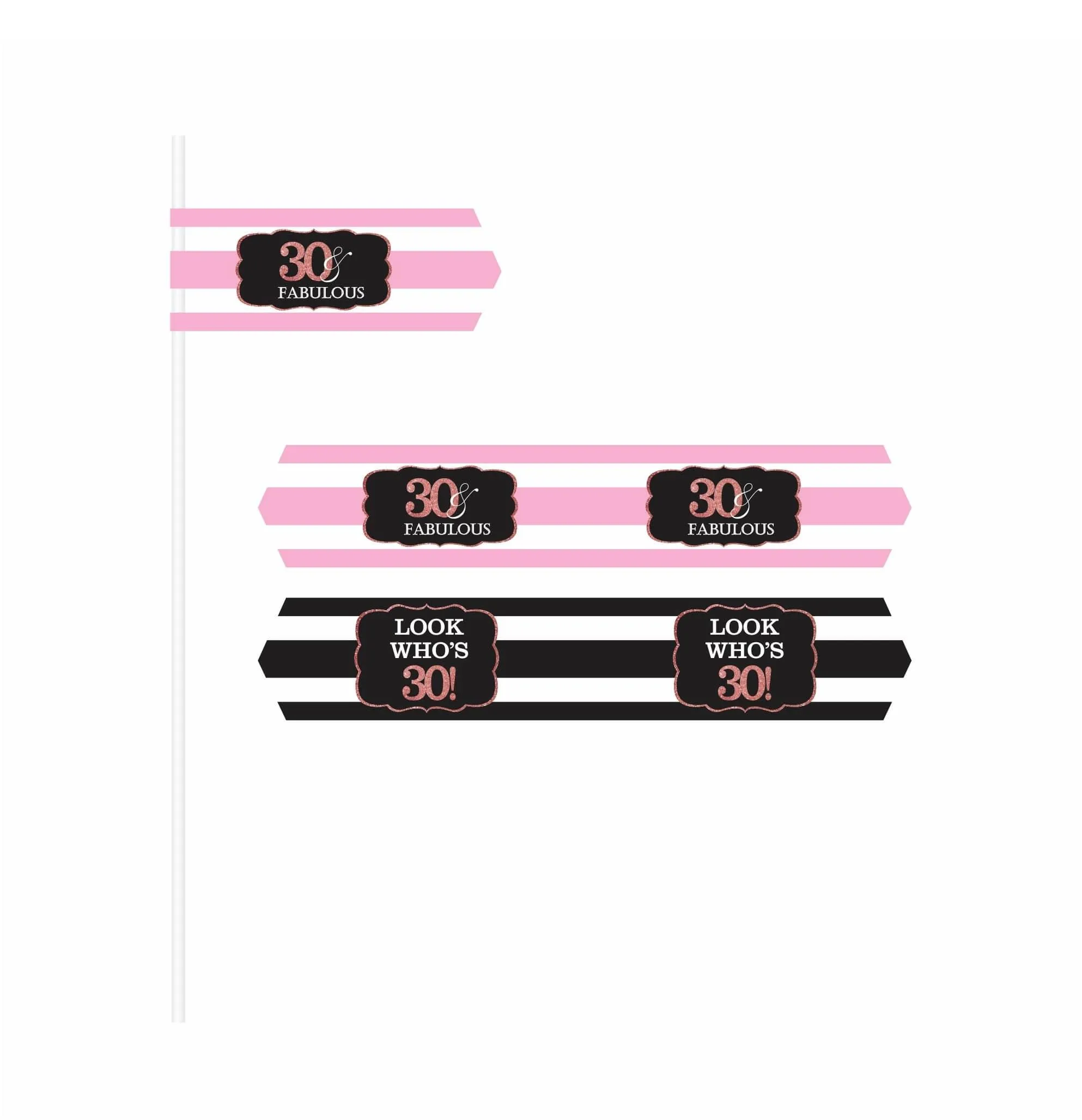 Pink and Black 30th Birthday Theme Drink Straws