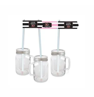 Pink and Black 30th Birthday Theme Drink Straws