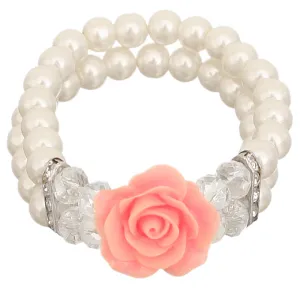 Pink Faux Pearl Flower Stretch Bracelet