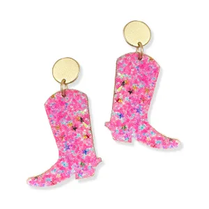 Pink Glitter Boot Earrings