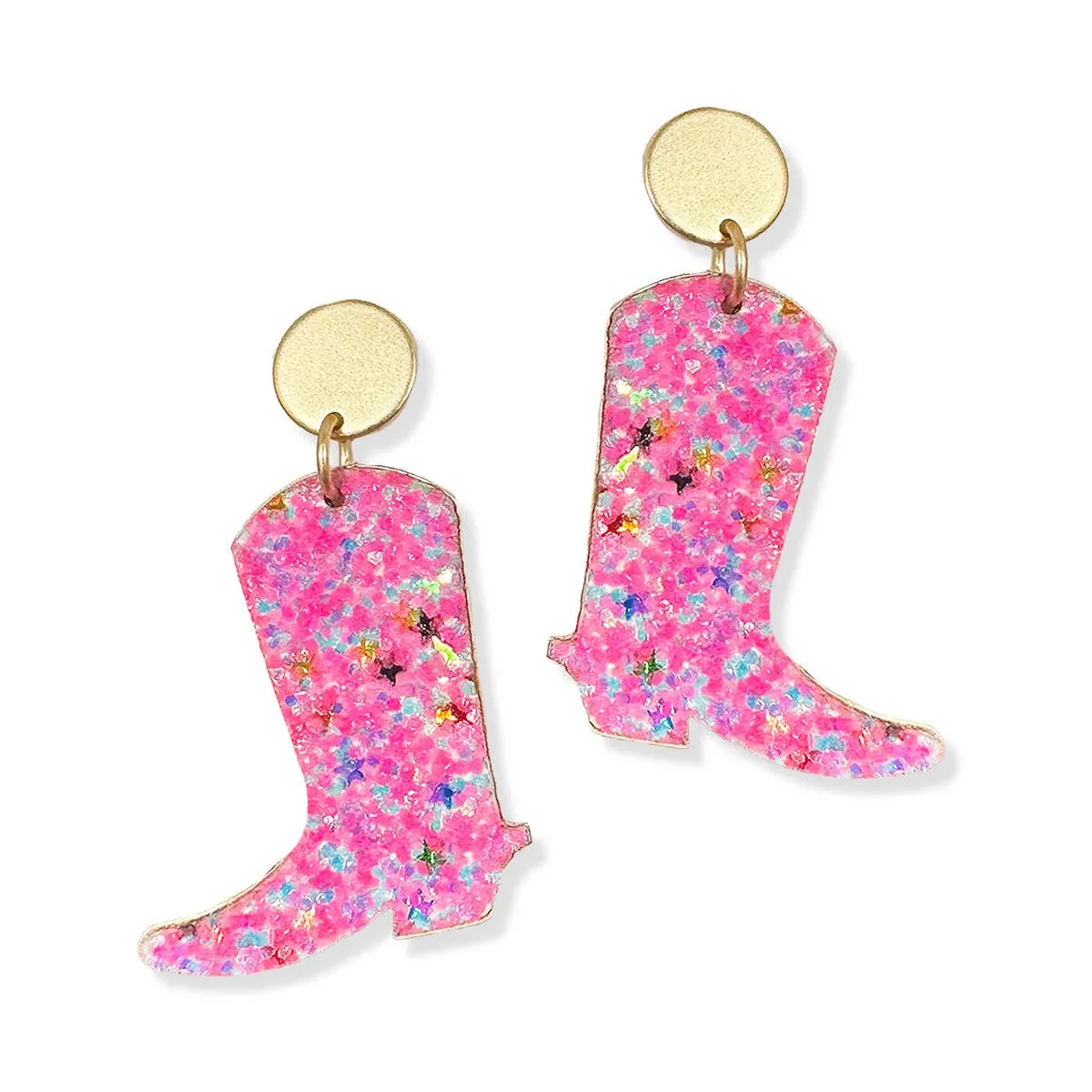 Pink Glitter Boot Earrings