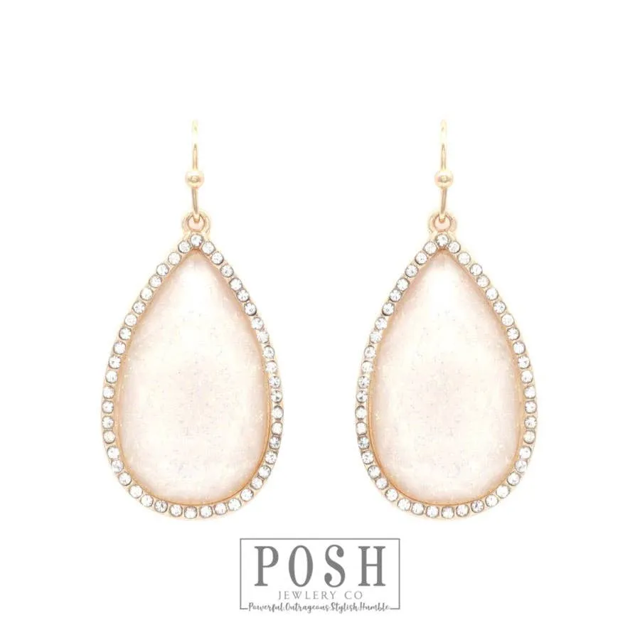 Pink Silver Rhinestone rimmed teardrop earring