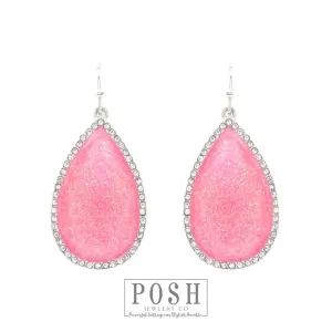 Pink Silver Rhinestone rimmed teardrop earring