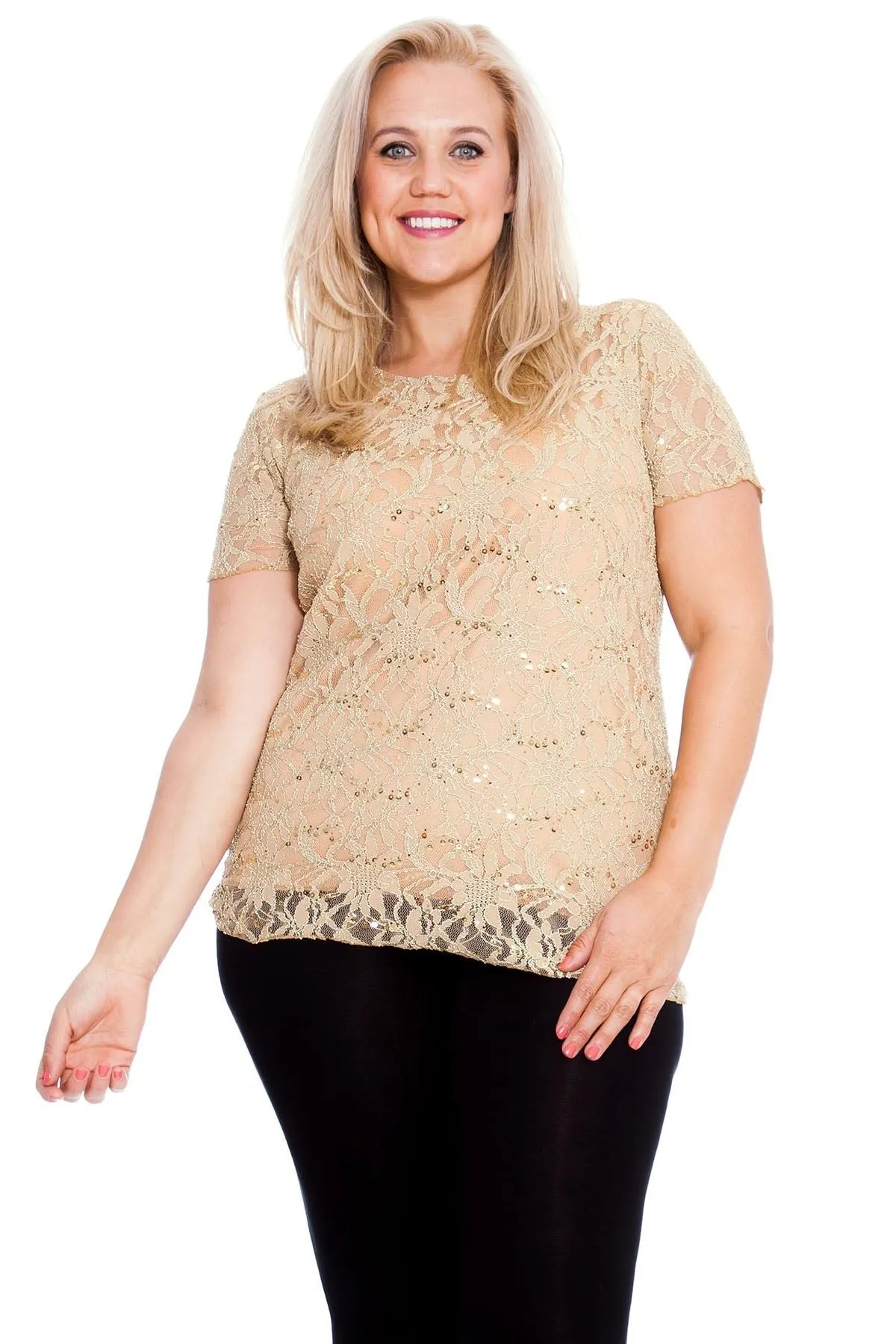 Plus Size Lace Sequin Lined Top