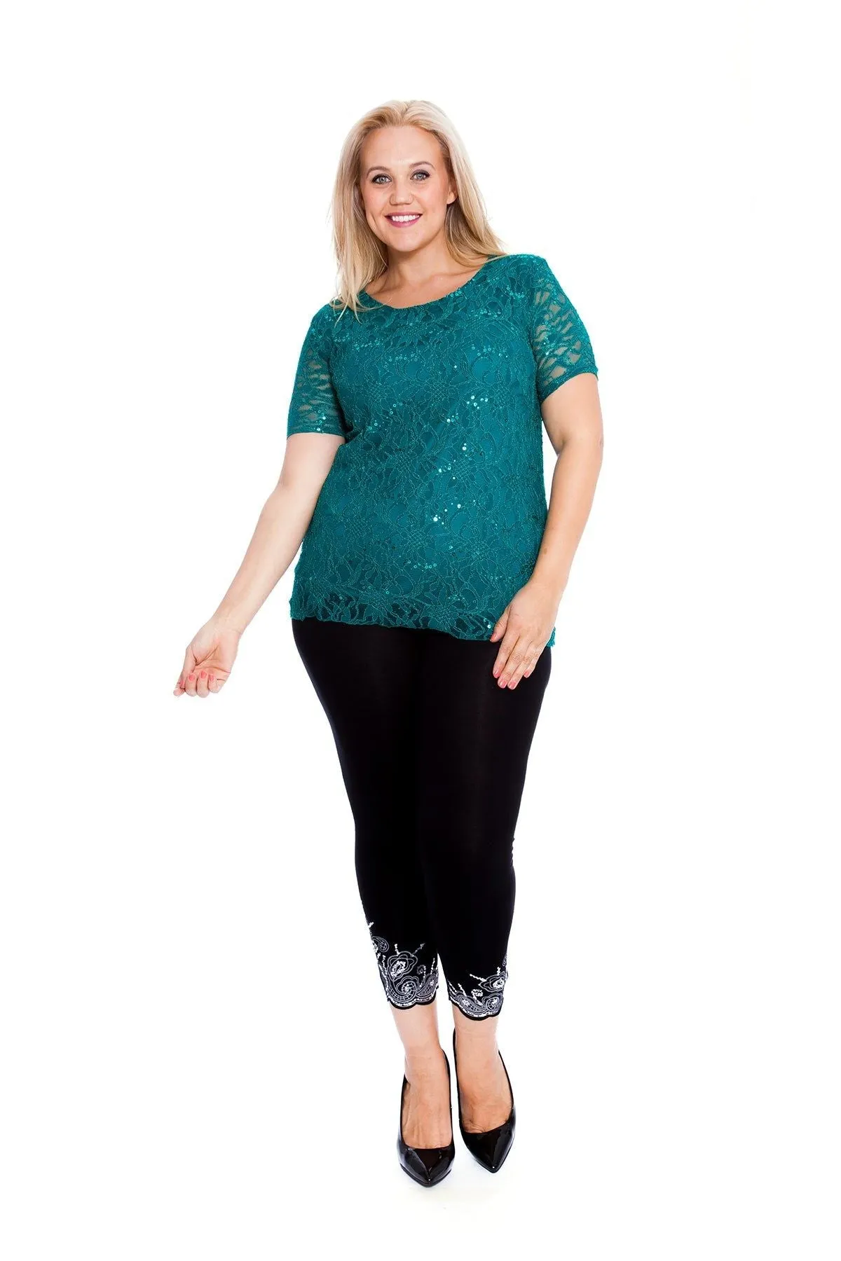 Plus Size Lace Sequin Lined Top