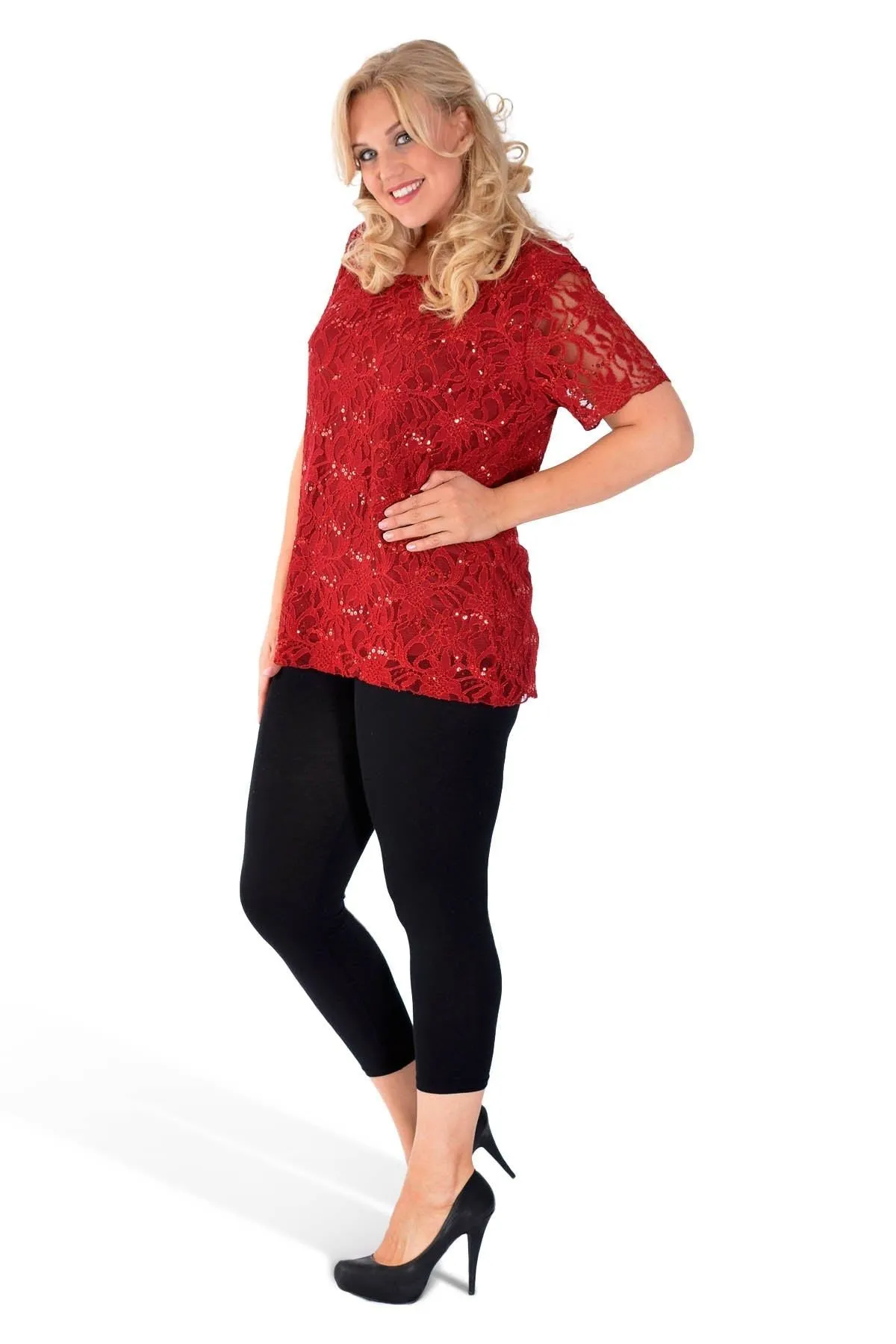 Plus Size Lace Sequin Lined Top