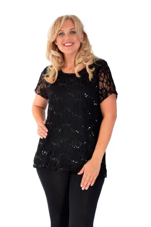 Plus Size Lace Sequin Lined Top