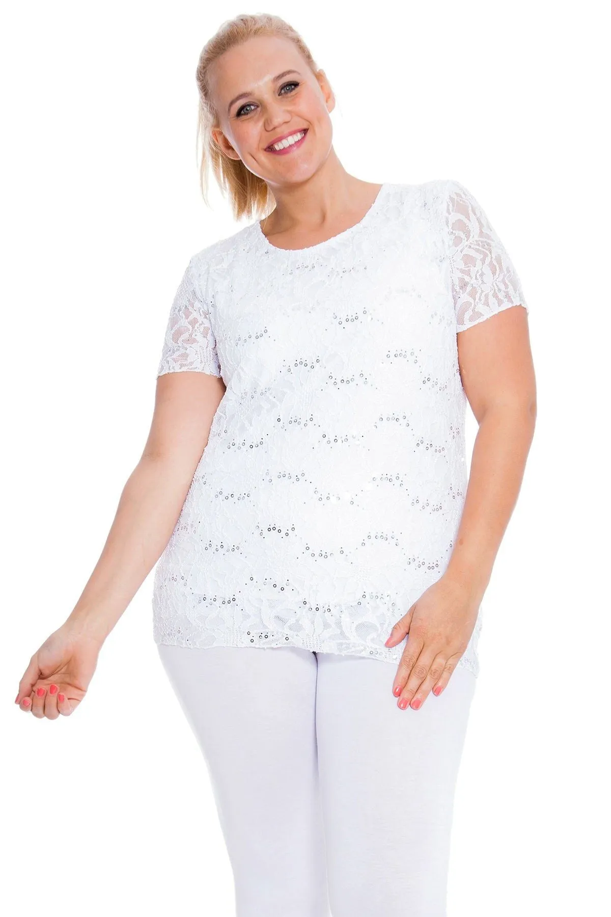 Plus Size Lace Sequin Lined Top