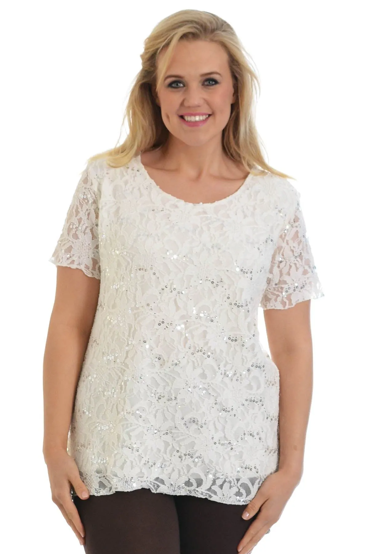 Plus Size Lace Sequin Lined Top