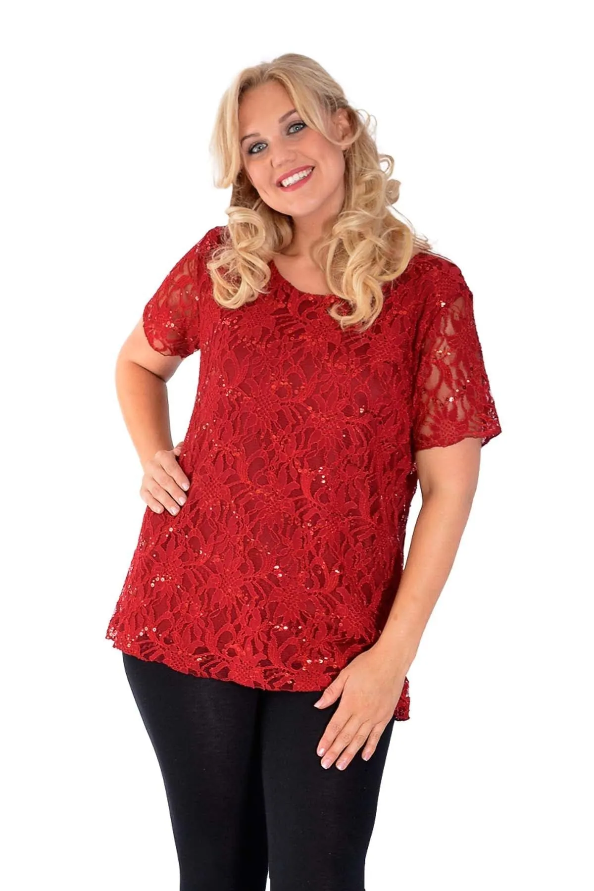 Plus Size Lace Sequin Lined Top