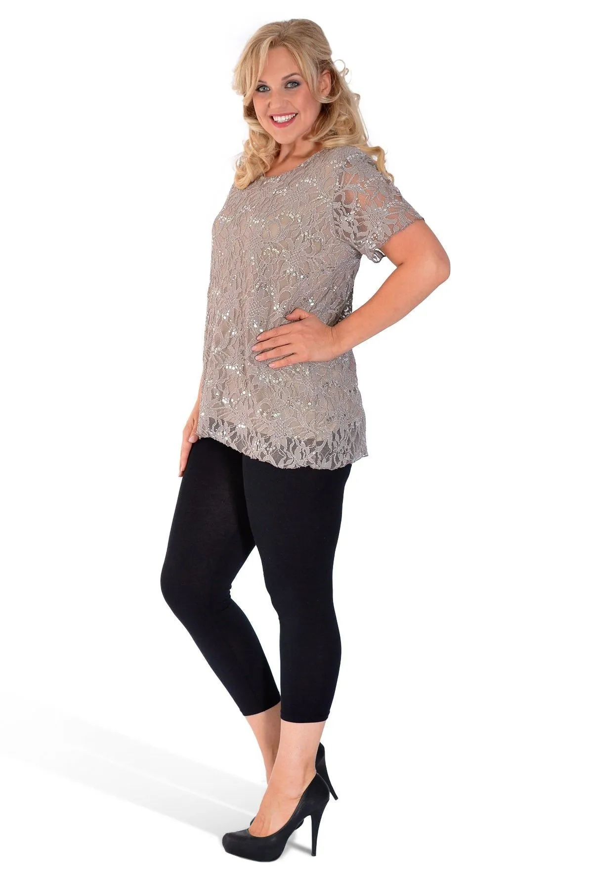 Plus Size Lace Sequin Lined Top