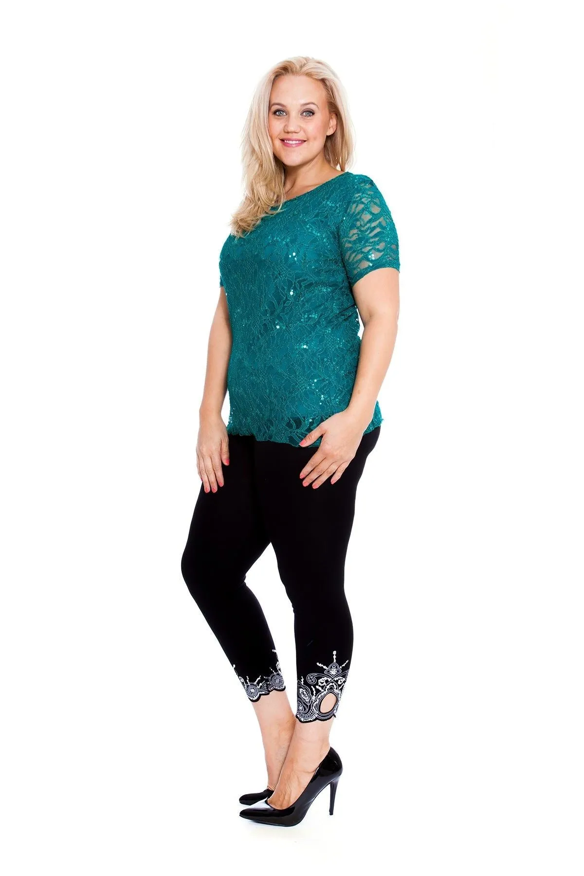Plus Size Lace Sequin Lined Top