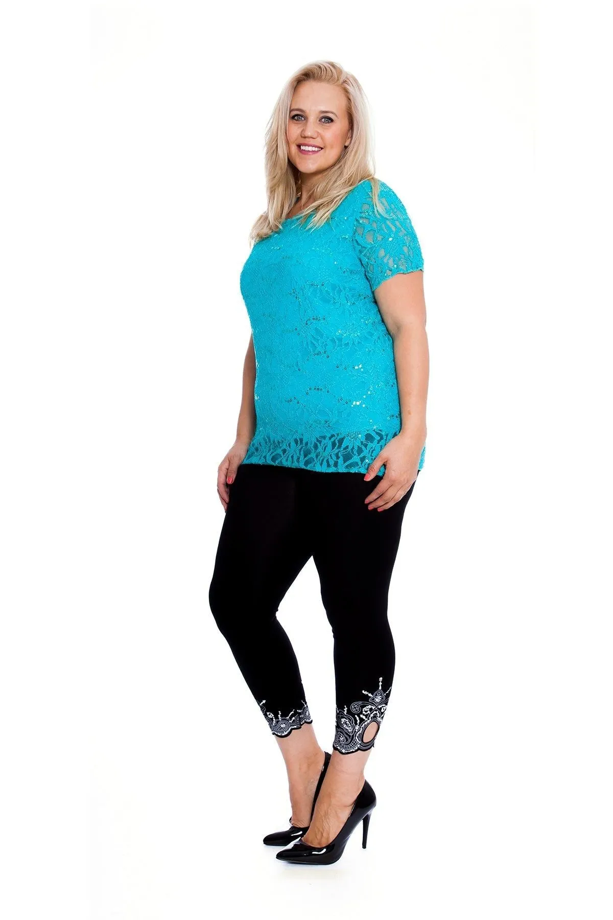 Plus Size Lace Sequin Lined Top