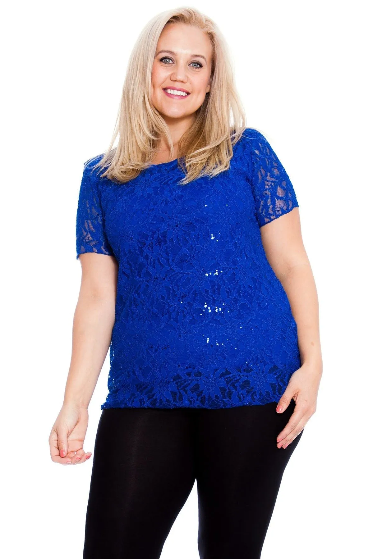 Plus Size Lace Sequin Lined Top