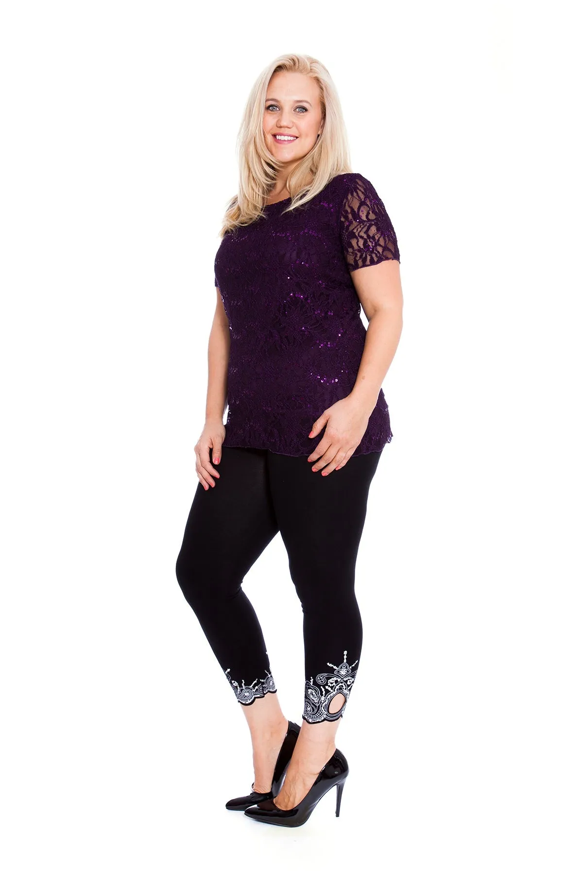 Plus Size Lace Sequin Lined Top