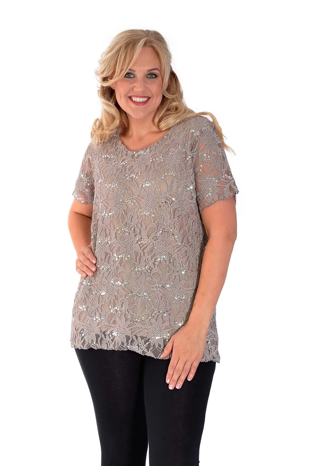 Plus Size Lace Sequin Lined Top