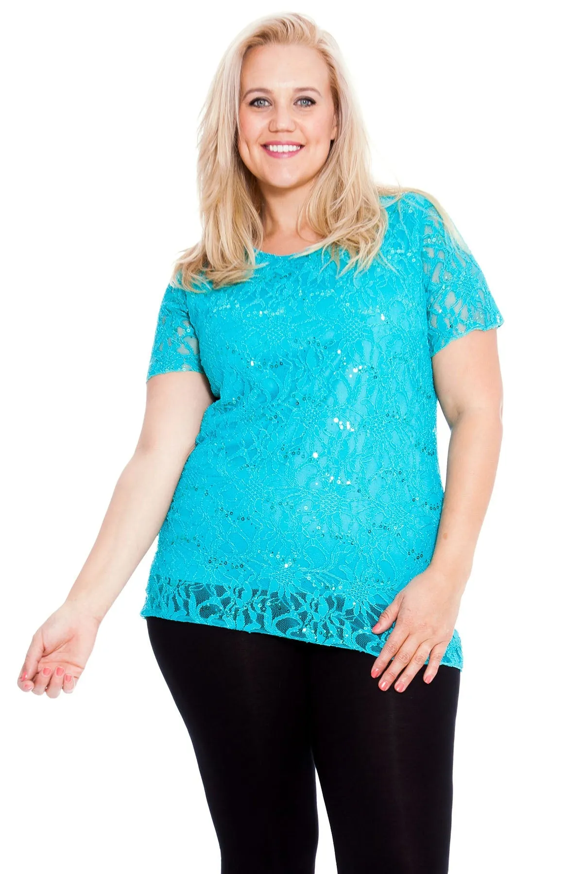 Plus Size Lace Sequin Lined Top