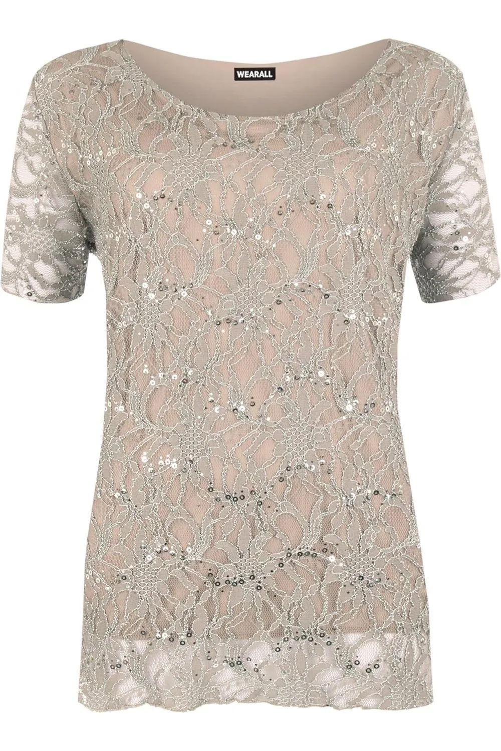 Plus Size Lace Sequin Lined Top