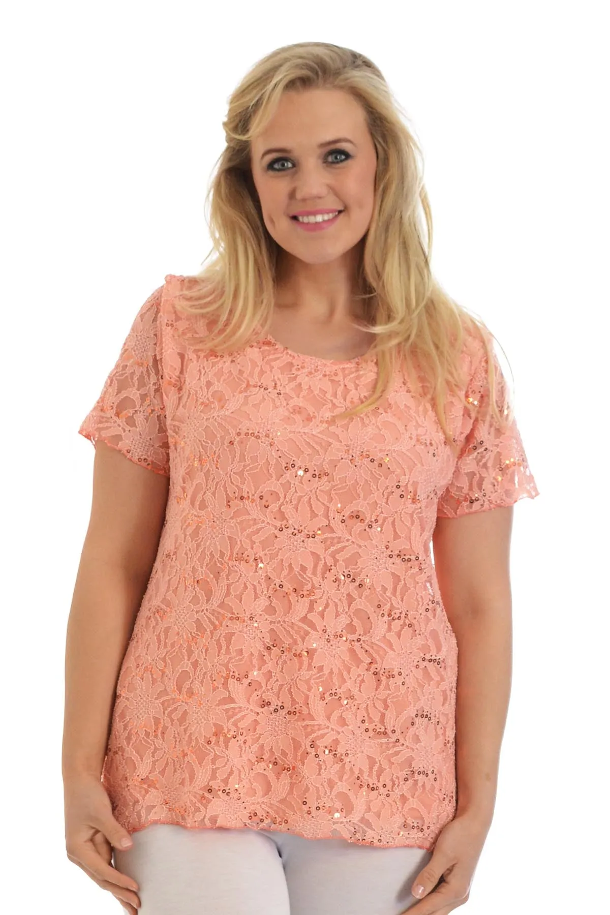 Plus Size Lace Sequin Lined Top
