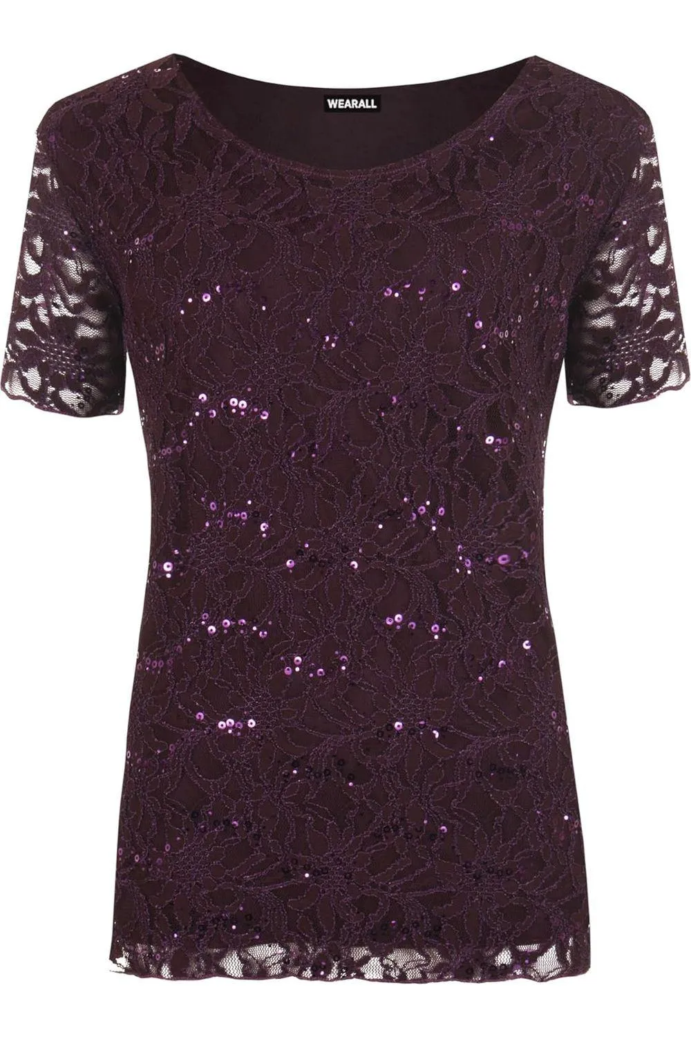 Plus Size Lace Sequin Lined Top