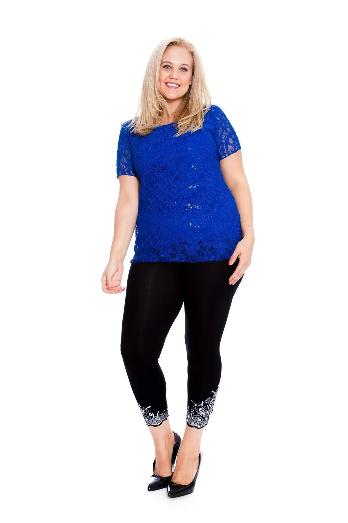 Plus Size Lace Sequin Lined Top