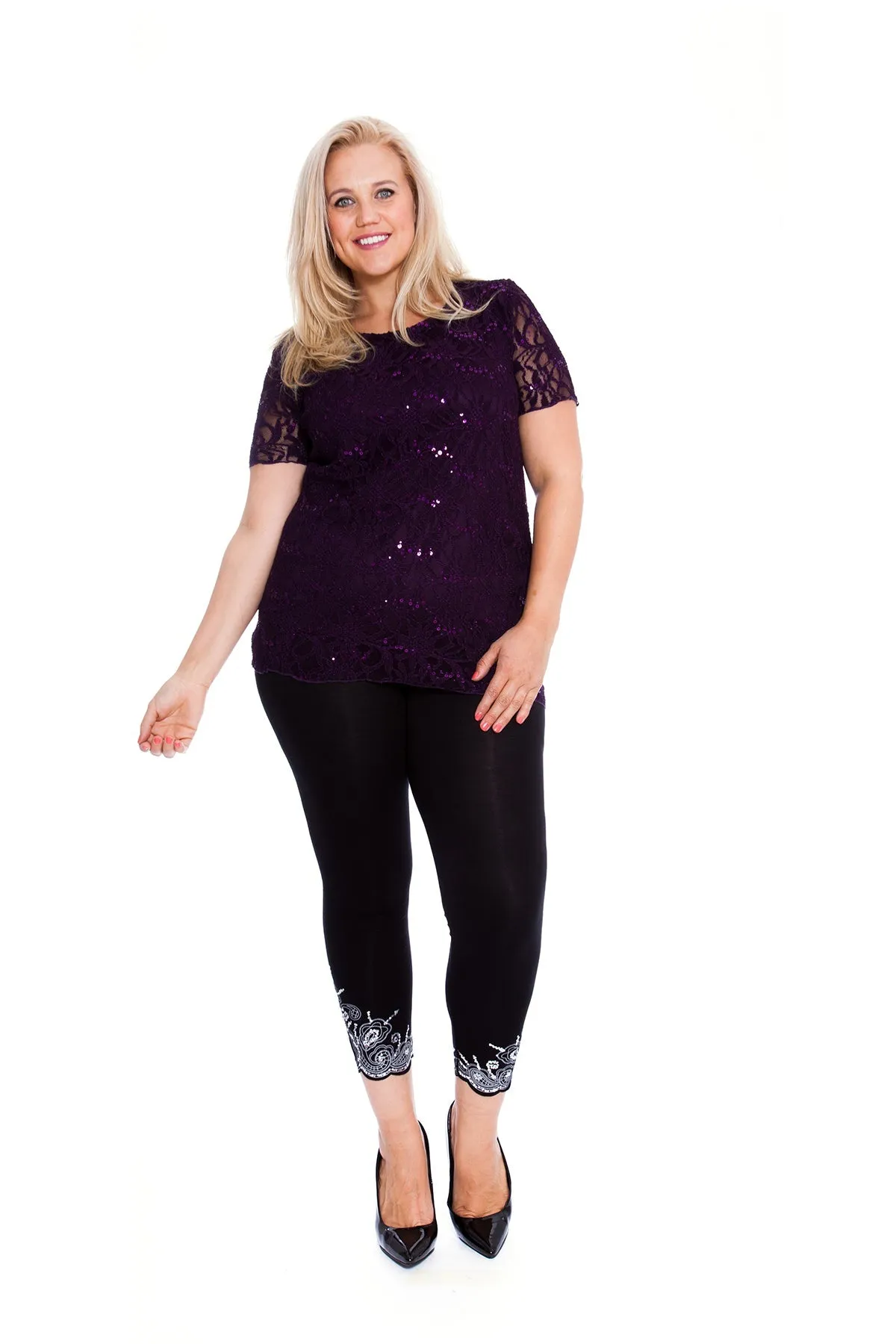 Plus Size Lace Sequin Lined Top