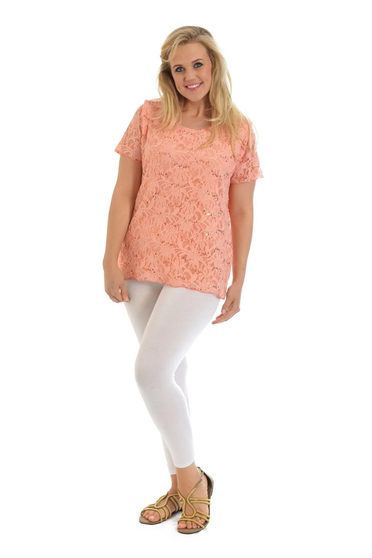 Plus Size Lace Sequin Lined Top