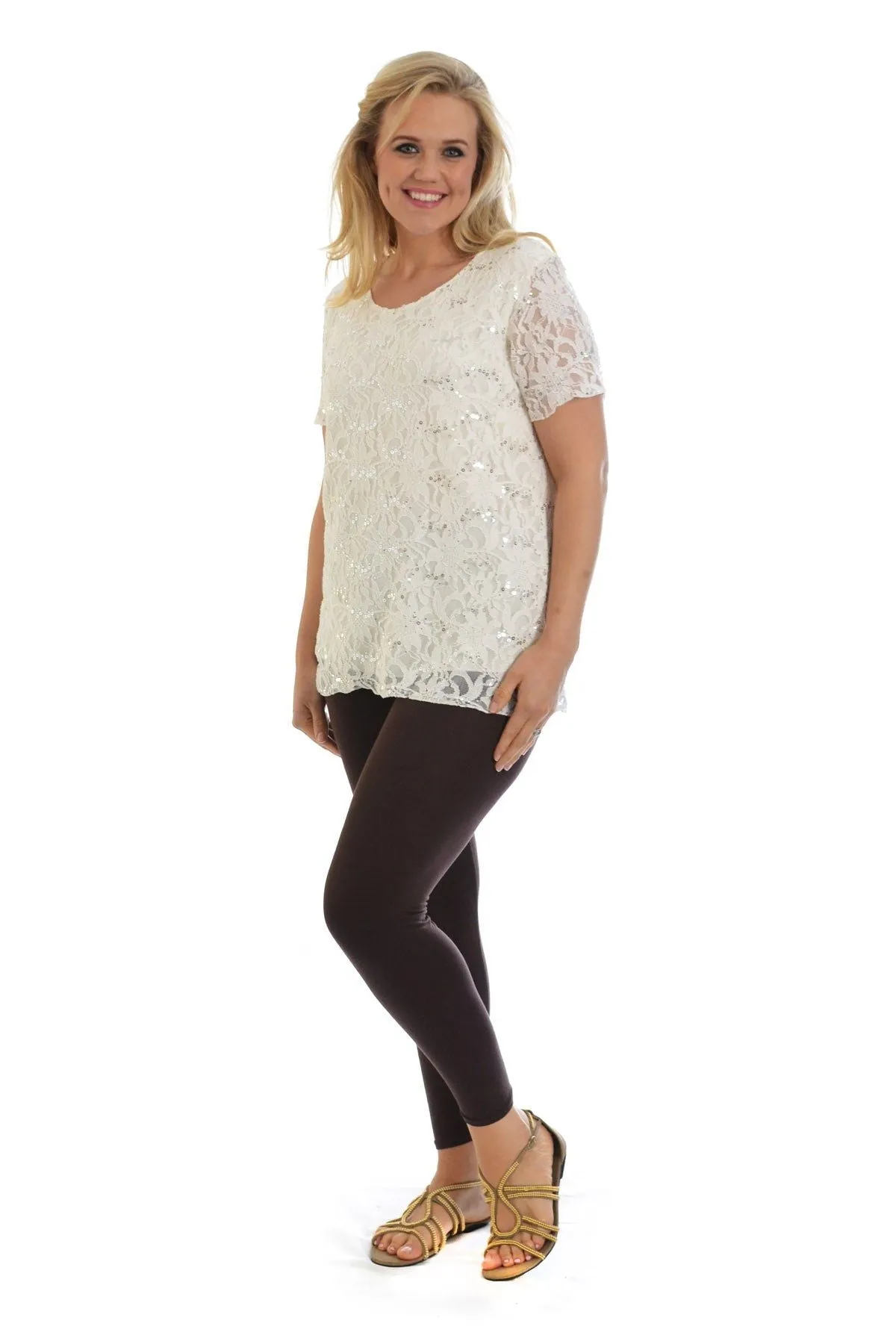 Plus Size Lace Sequin Lined Top