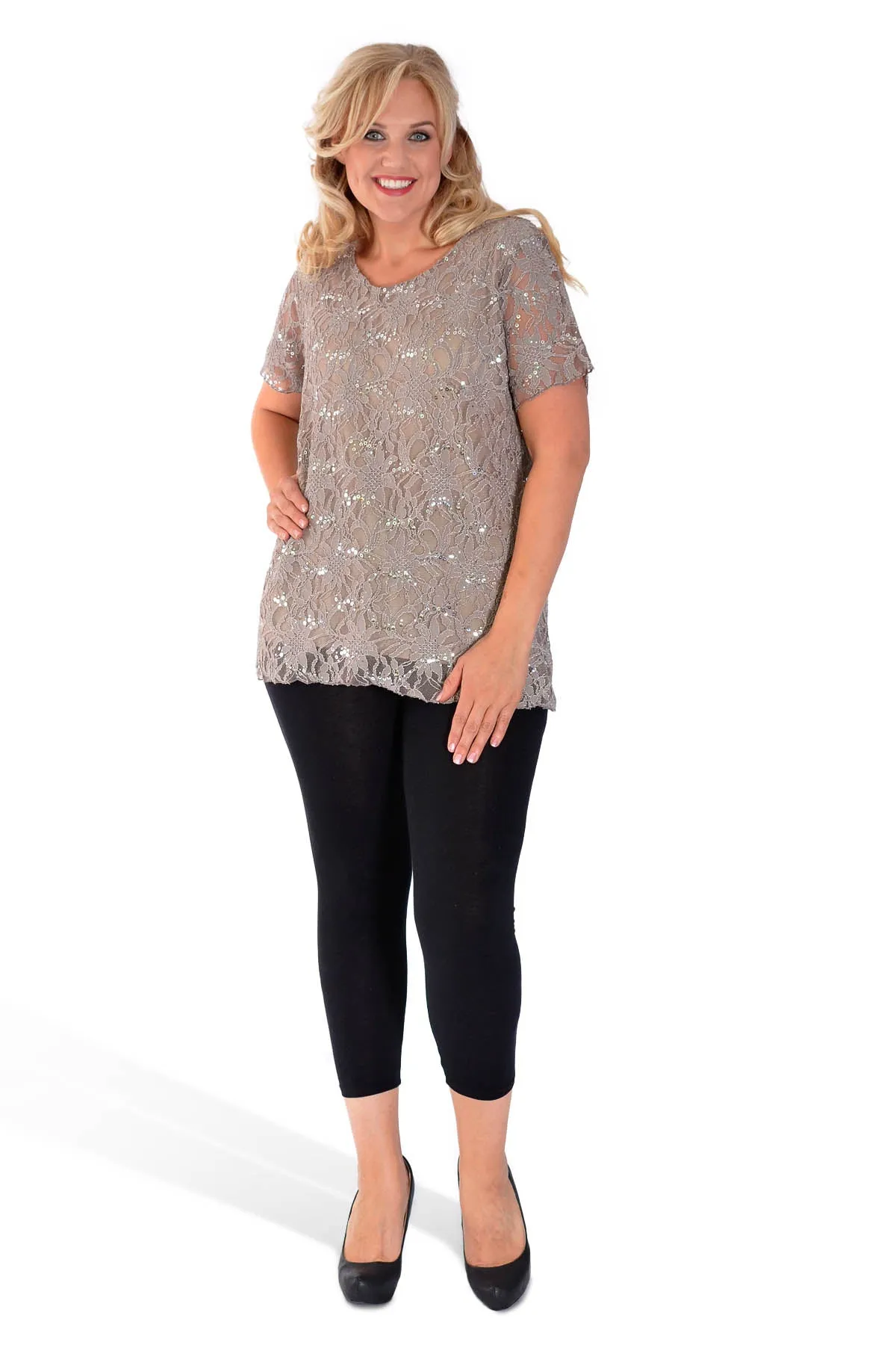 Plus Size Lace Sequin Lined Top