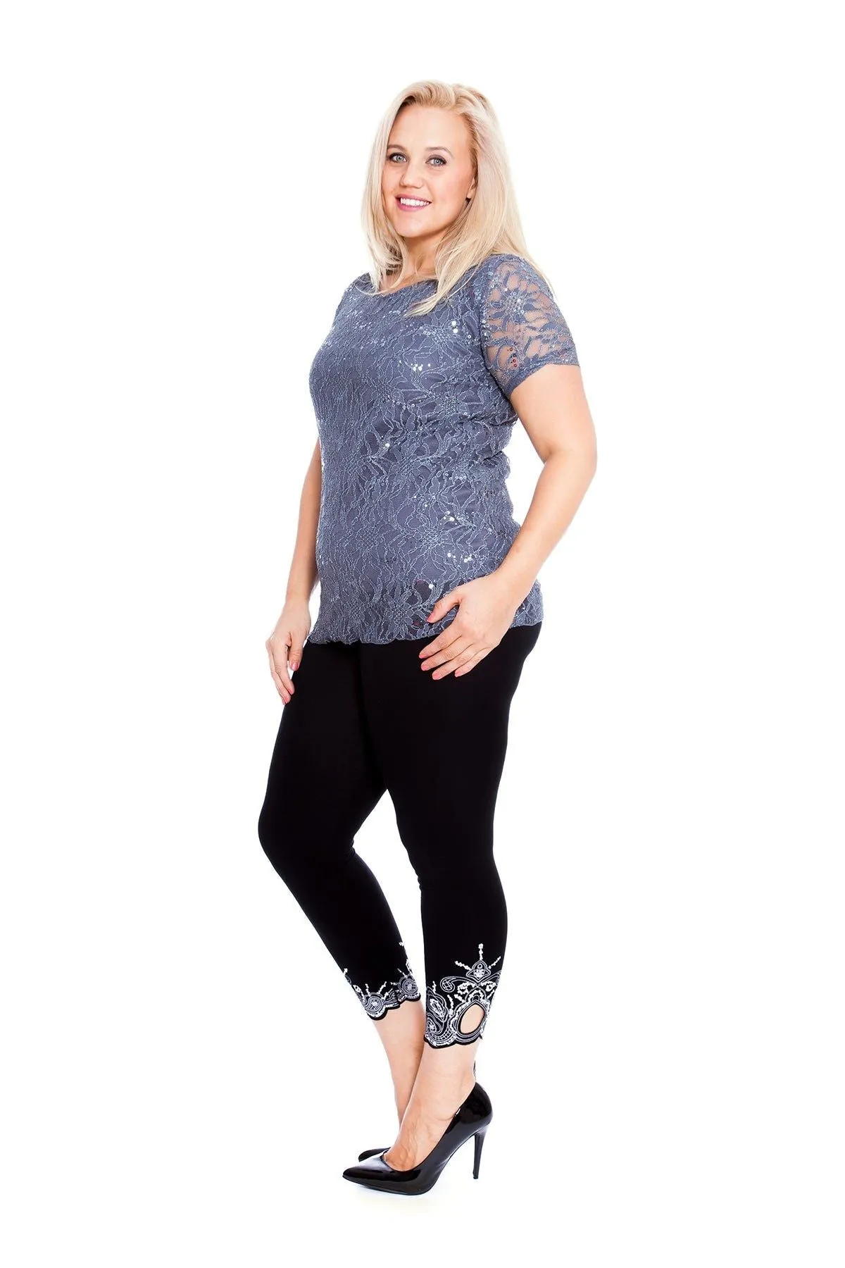 Plus Size Lace Sequin Lined Top